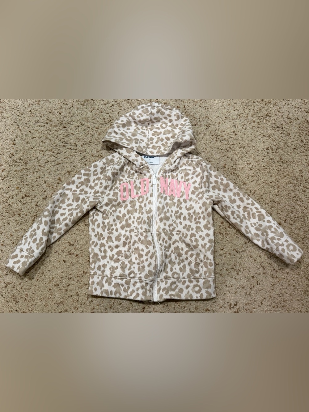 Old Navy Girls' Leopard Zip Hoodie with Pink Logo, 5t